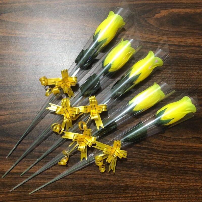 Bunga Mawar 1 Tangkai Plastik | Bunga Valentine | Bunga Mawar Palsu Kuning | Bunga Mawar Artificial