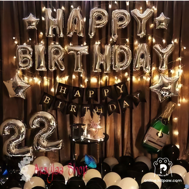 Paket Dekorasi Balon Set HBD Silver Dekor Ulang Tahun Anak Dan Dewasa Free Balon Angka Gold