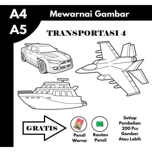 

GAMBAR MEWARNAI UNTUK ANAK TK SD PAUD SERI TRANSPORTASI HVS 80gr