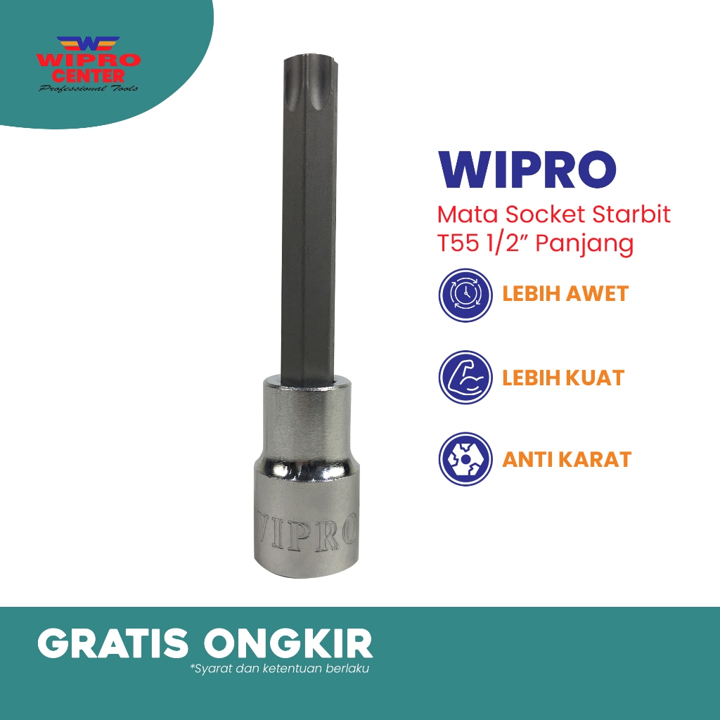 WIPRO Mata Socket Star Bit T55 x DR 1/2" / Kunci L Bintang Panjang