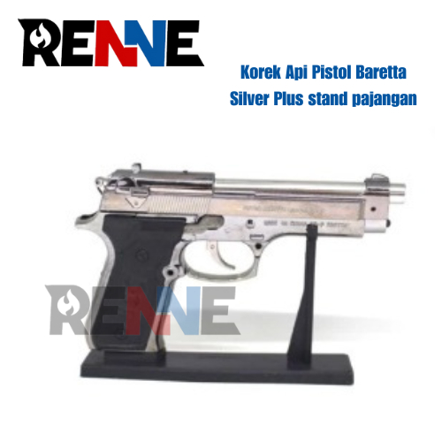 Korek Api Pistol Baretta Silver Plus stand pajangan