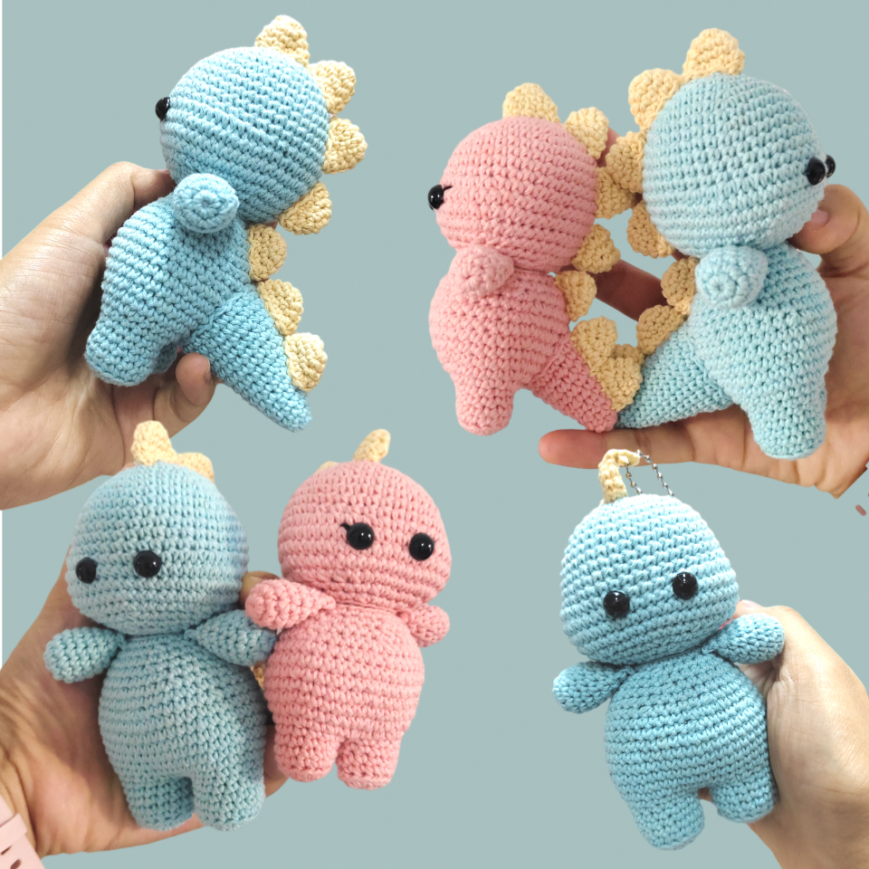 Boneka Rajut Amigurumi Dino | Gantungan Kunci Rajut Amigurumi Dino | Bag charm rajut Amigurumi Dino 