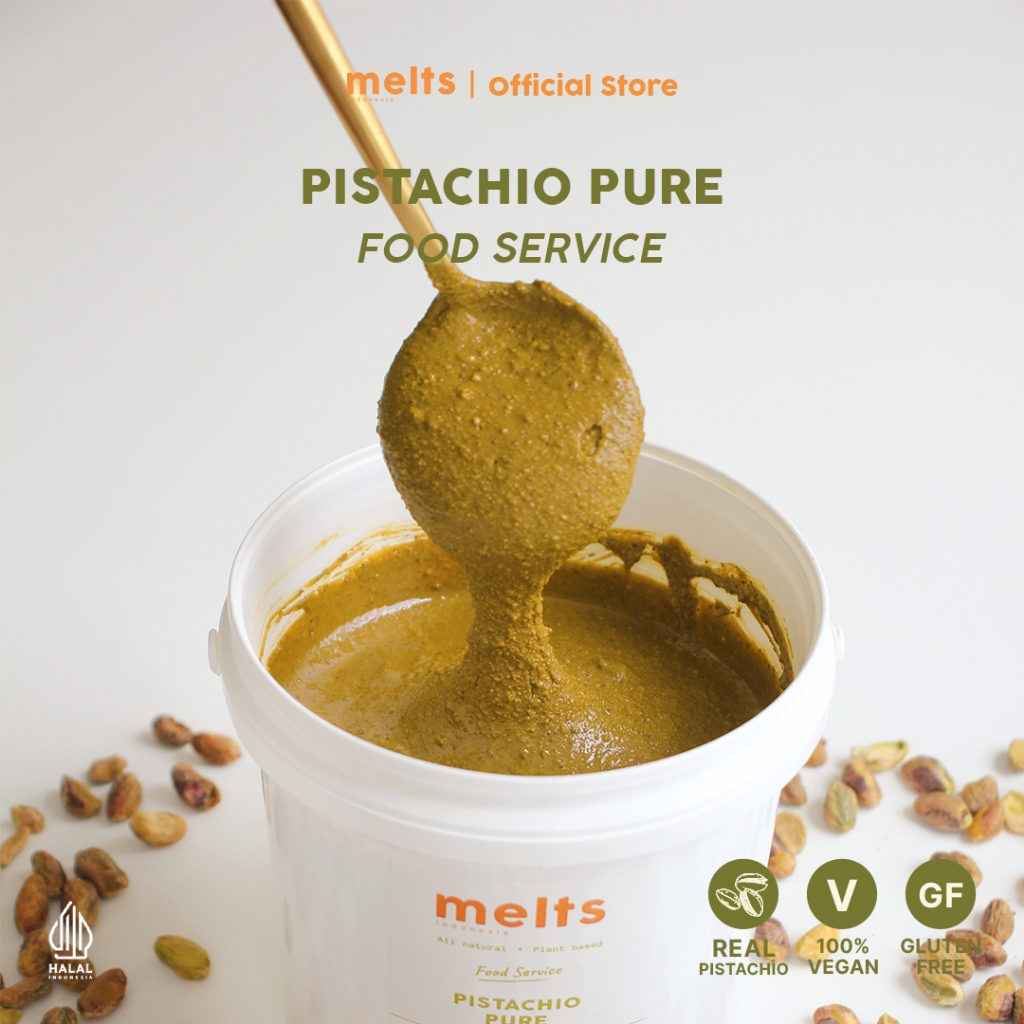 

Melts Food Service - 100% Pisctahio Pure Paste 1kg | Selai / Pasta Kacang Pistachio Dairy Free, Egg Free & Gluten Free | Bahan Kue Baking Pastry Topping