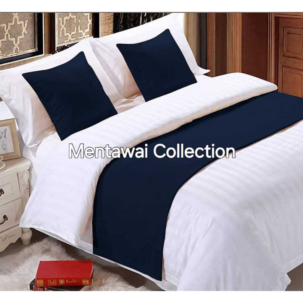 Bed runner Selendang Kasur Hotel Bahan Suede Premium Warna Navy Mewah & Elegan Bisa Custom Ukuran