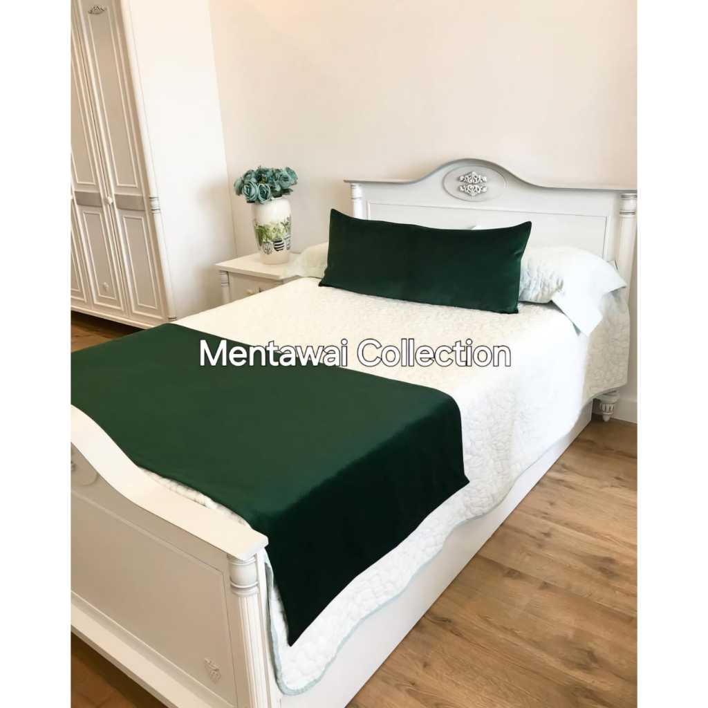 Bed runner Selendang Kasur Hotel Bahan Suede Premium Warna Hijau Botol Polos Bisa Custom Ukuran