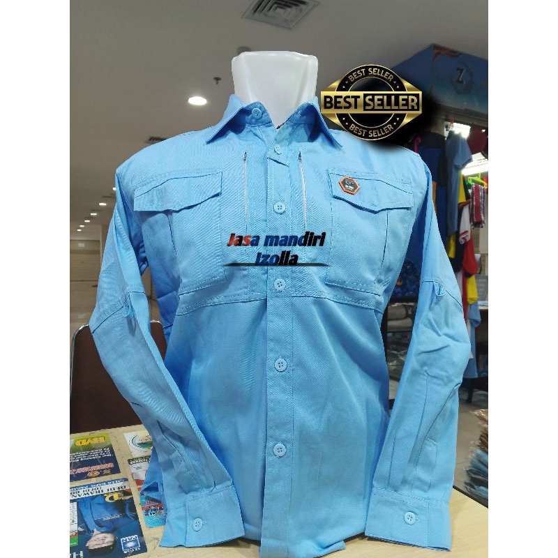Kemeja Taktikal Biru Muda Lengan Panjang