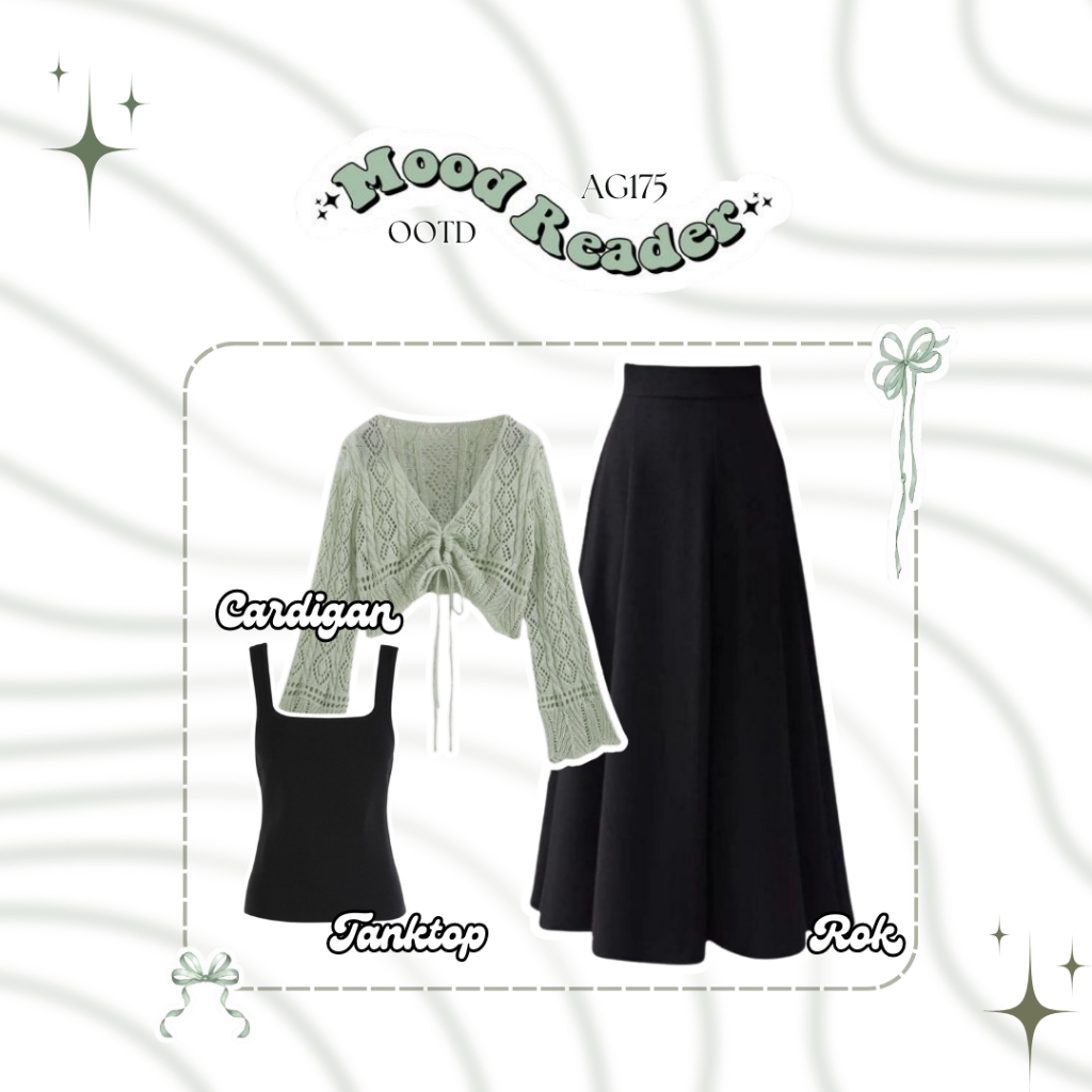 3in1 Outfit Set Korean Style Kekinian OOTD Korean Stytle Cardigan + Tanktop + Rok Mayung Outfit Pikn