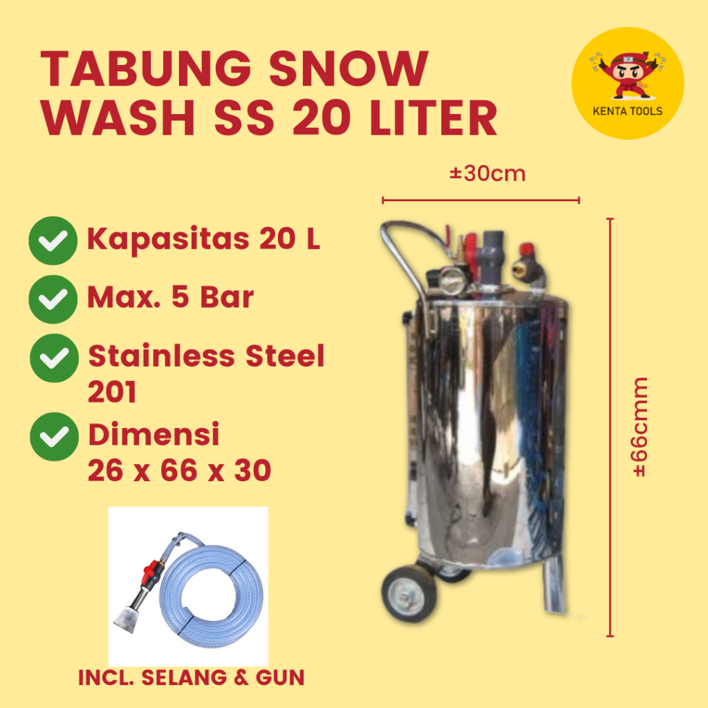 Tabung Snow Wash 20 Liter Tabung Salju 20 Ltr Stainless Steel