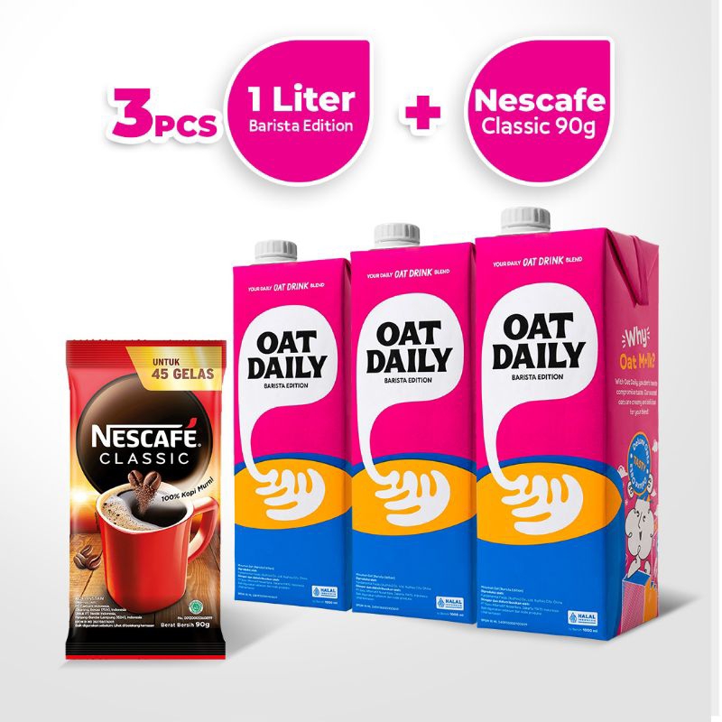 

BUNDLING OAT DAILY Barista Edition 1L (3 pcs) x Nescafe Classic 90g