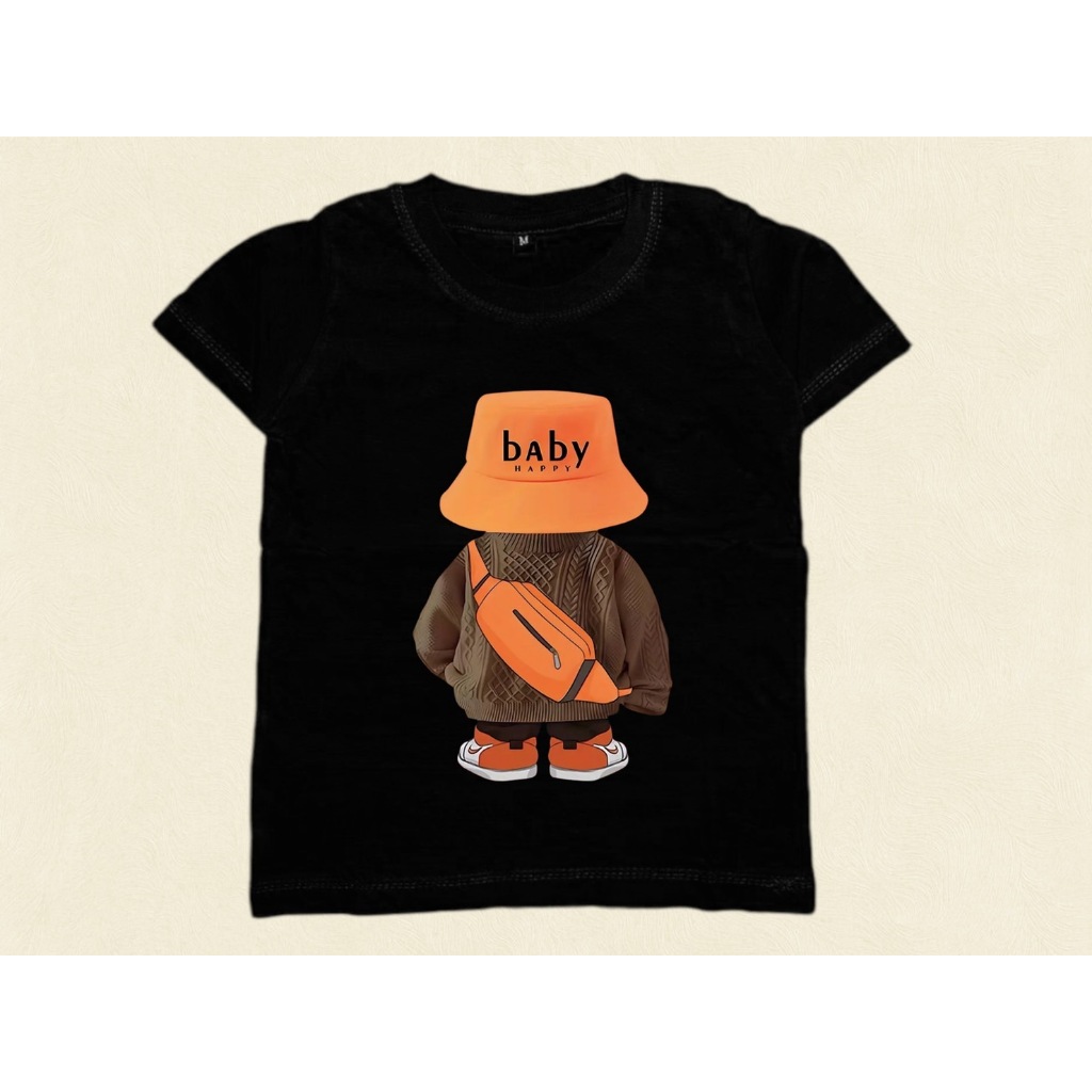 Kaos Distro Anak Baju Atasan Motif Baby Beruang Topi  Outfit Anak Fashion Ootd Hangout