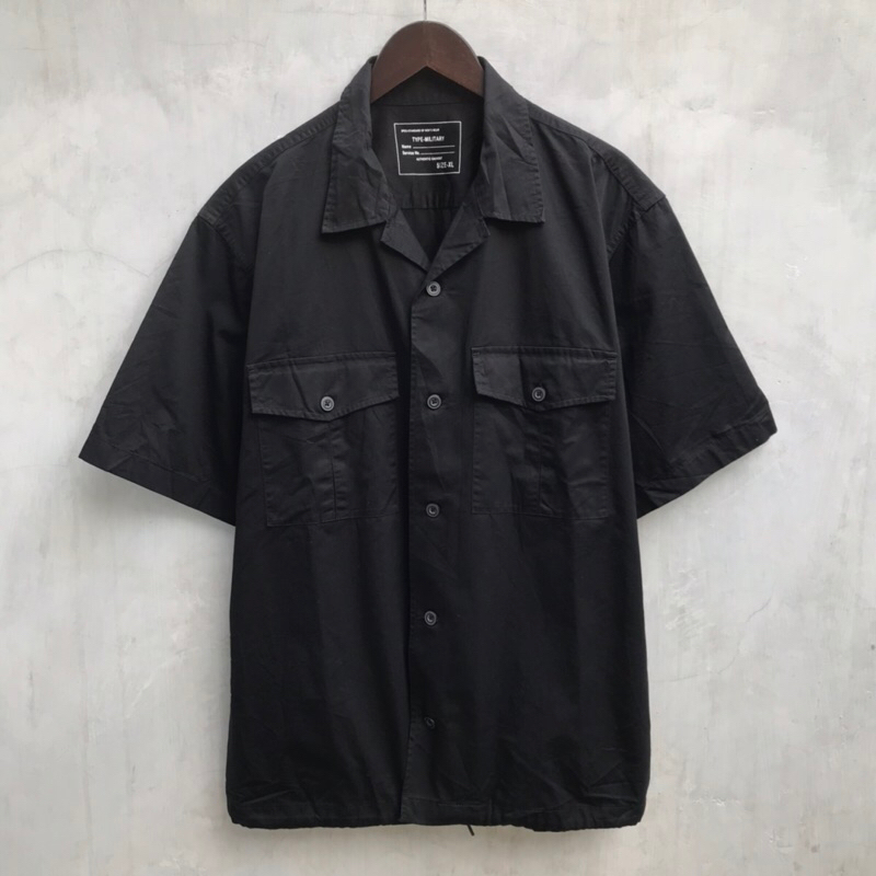 Kemeja Outer by Gu Uniqlo Military Oversized Shirt Black XL