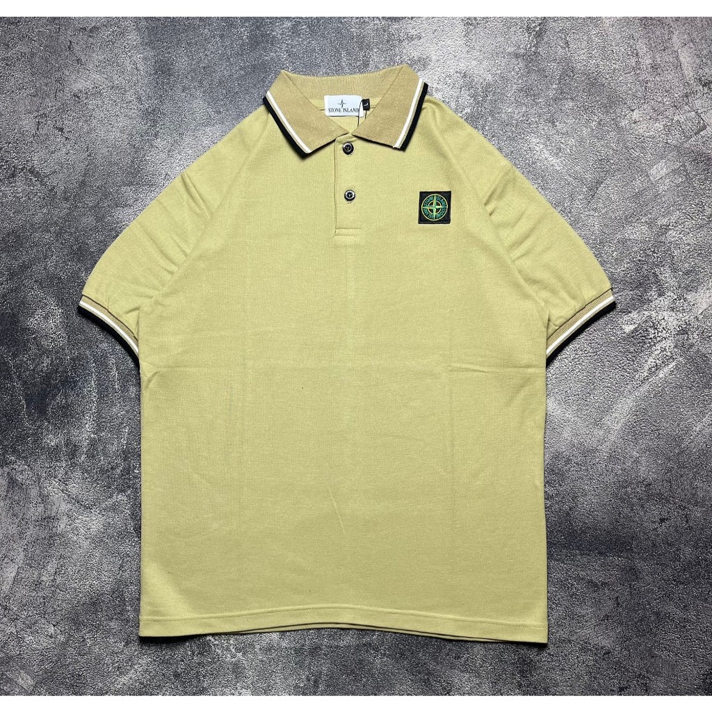 Polo Shirt Pique Pria Stone Island Logo Original Kaos Polo Kerah Coksu Bahan Combet 20s Tebal