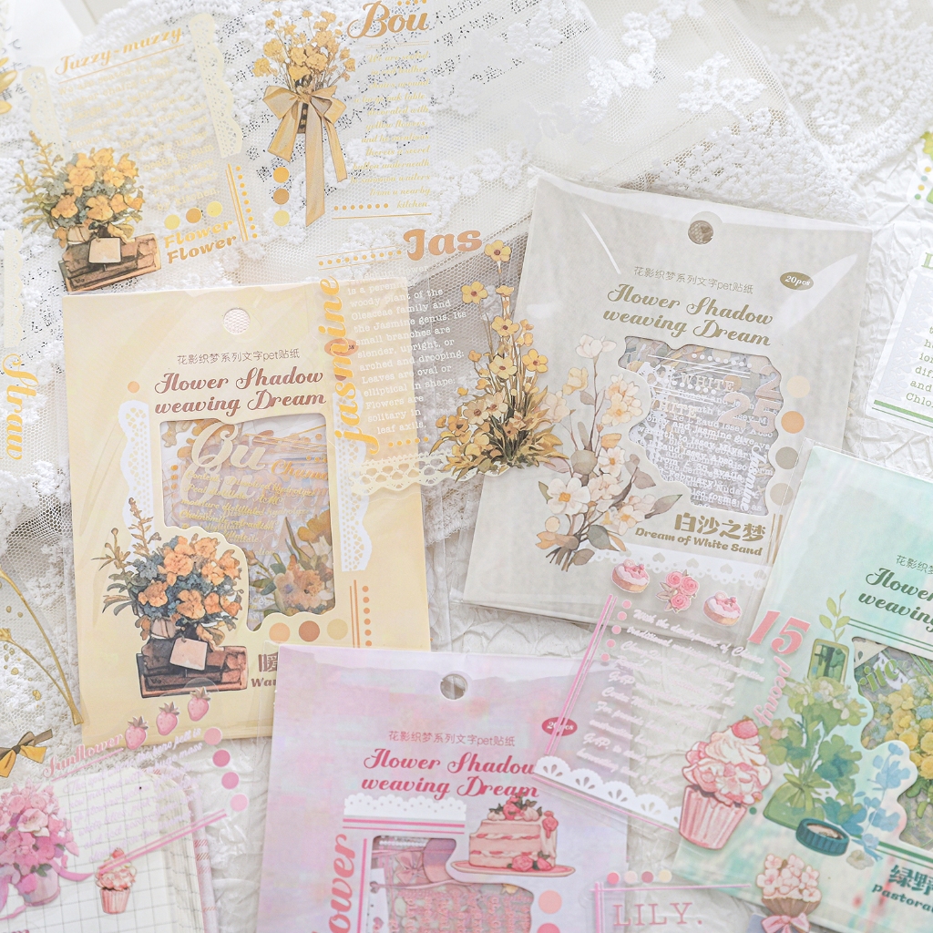 

(8A6) 20pcs Stiker PET Seri Bayangan Bunga Dekorasi Buku Pegangan Retro Sederhana Sticker Perekat Diy Journal Scrapbook