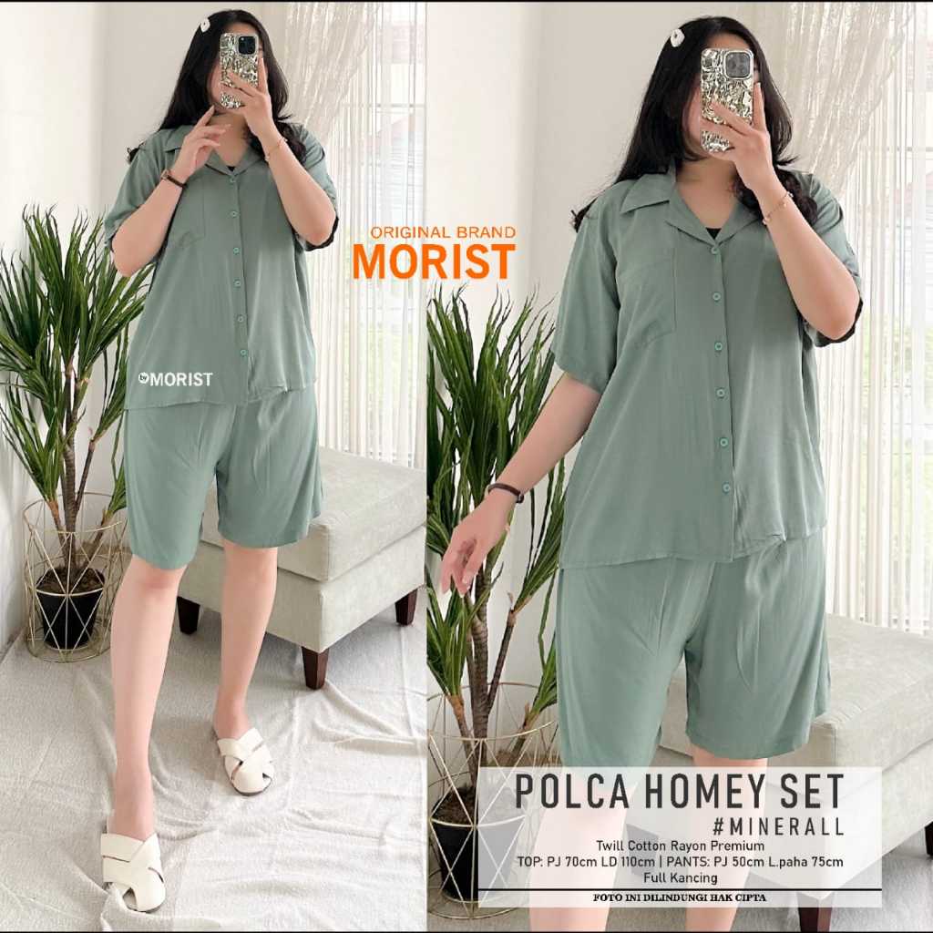 Morist Berlabel Polca Polvi Yepia Dona Homey Set Daster Polos Rayon Full Kancing Depan Motif Premium