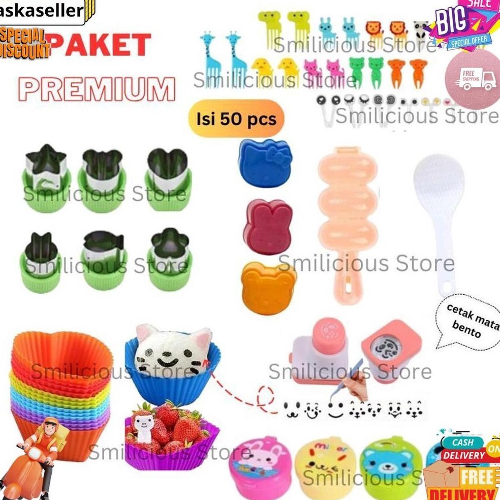 Kejar Grosir Isi 5 Paket Perlengkapan Bento Anak Set Komplit Bekal Anak Sekolah Cetakan Nasi Bento B