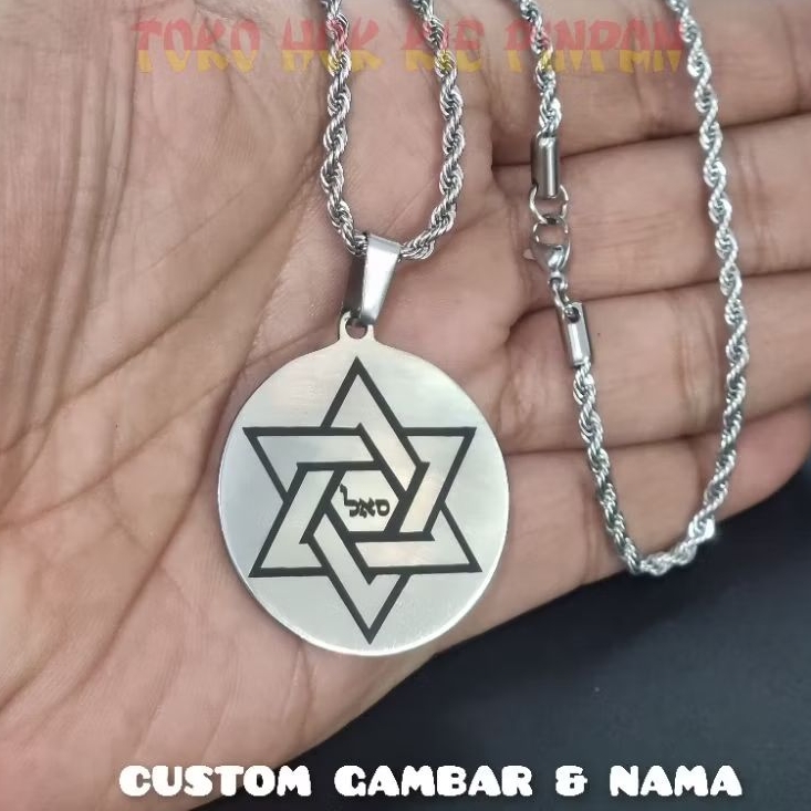kalung liontin star of david bintang daud prisai daud custom ukir logo gambar nama siluet foto