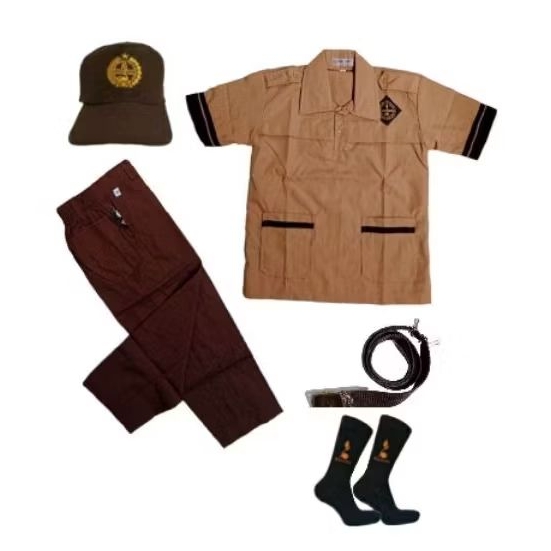 setelan lengkap seragam pramuka siaga Sekolah Dasar (SD) laki-laki.,kemeja pramuka siaga lengan pend