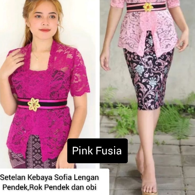 KODE F68G Setelan Sofia lengan pendek rok PENDEK dan obi kebaya modern Bali kebaya wisuda