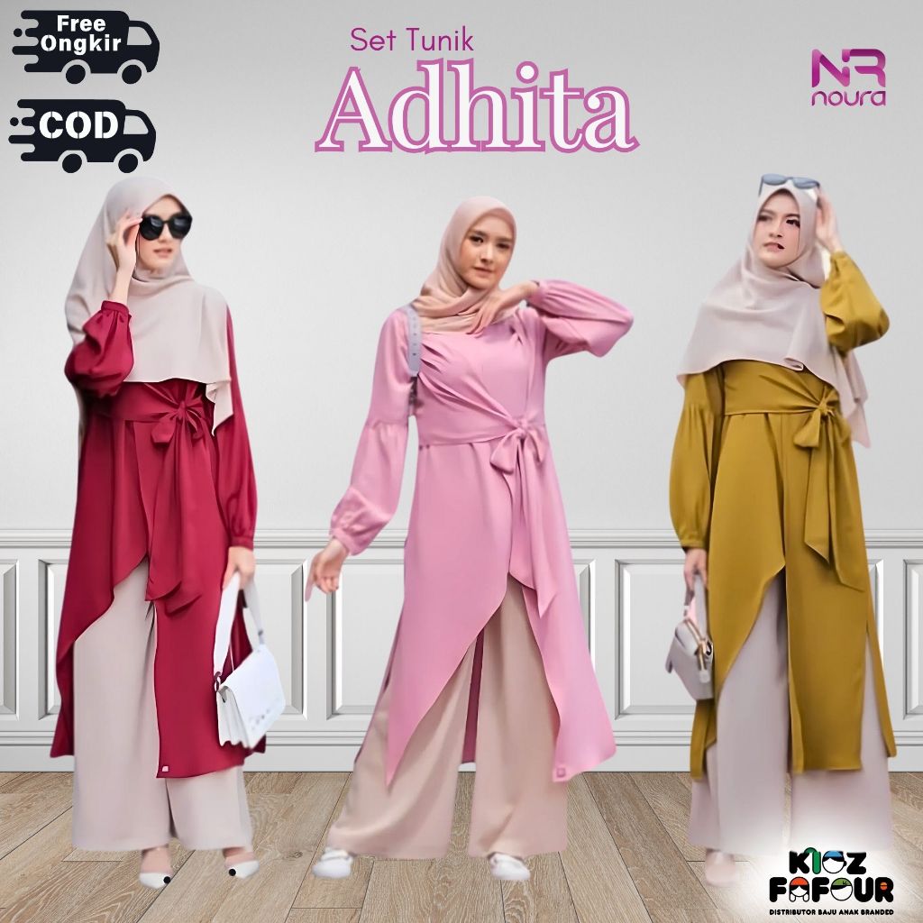 SET TUNIK KULOT ADHITA ORI NOURA NUBI BAJU SETELAN MUSLIM WANITA DEWASA