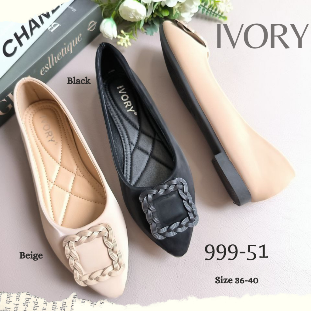 IVORY Sepatu Flat Wanita Import 999-51 Hitam