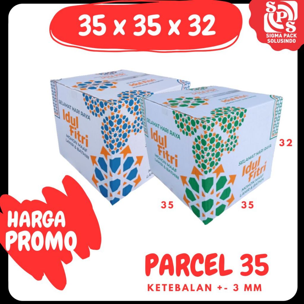 

Box Parcel 35x35x32 Kardus Packing/ Dus Parcel / Box Bingkisan Lebaran/Ied idul Fitri/Paket/Bingkisan sembako/hampers/eid mubarak/Motif