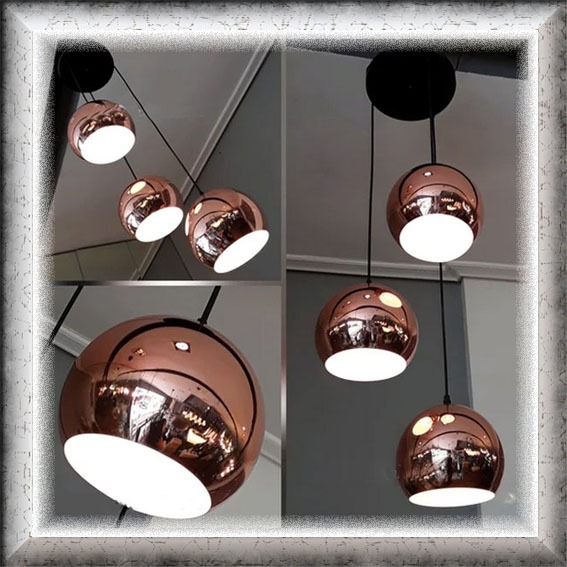 Lampu Hias Gantung susun 3 Kaca Rose gold modern minimalis elegan lighting living dining table maste