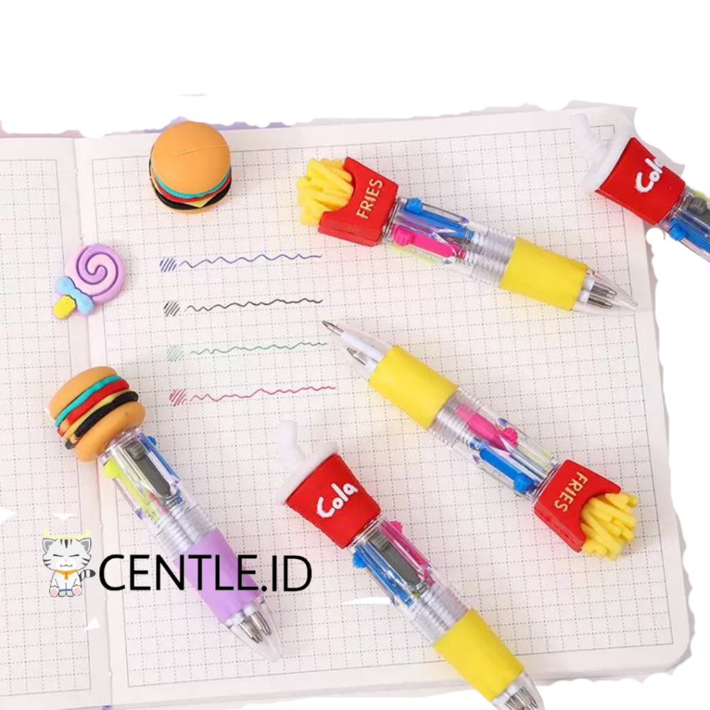 

CENTLE.ID PULPEN CETEK 4 WARNA FASTFOOD BURGER COLA PENA 4 WARNA ALAT TULIS UNIK MURAH TERJANGKAU