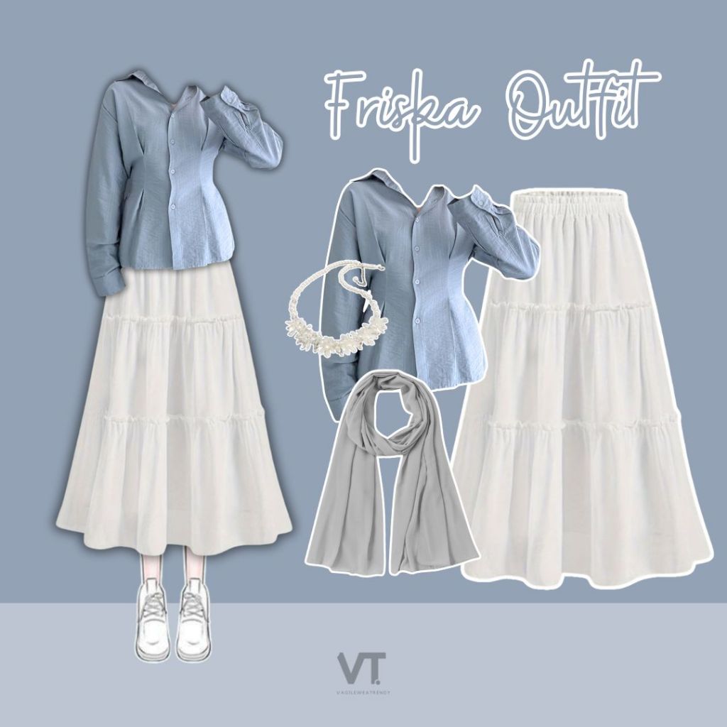 Friska Outfit (Kalung, Hijab, Kemeja, Rok) OOTD Hijab Wanita Korean Syle ✿ Kalung Hijab ✿ Hijab Pash