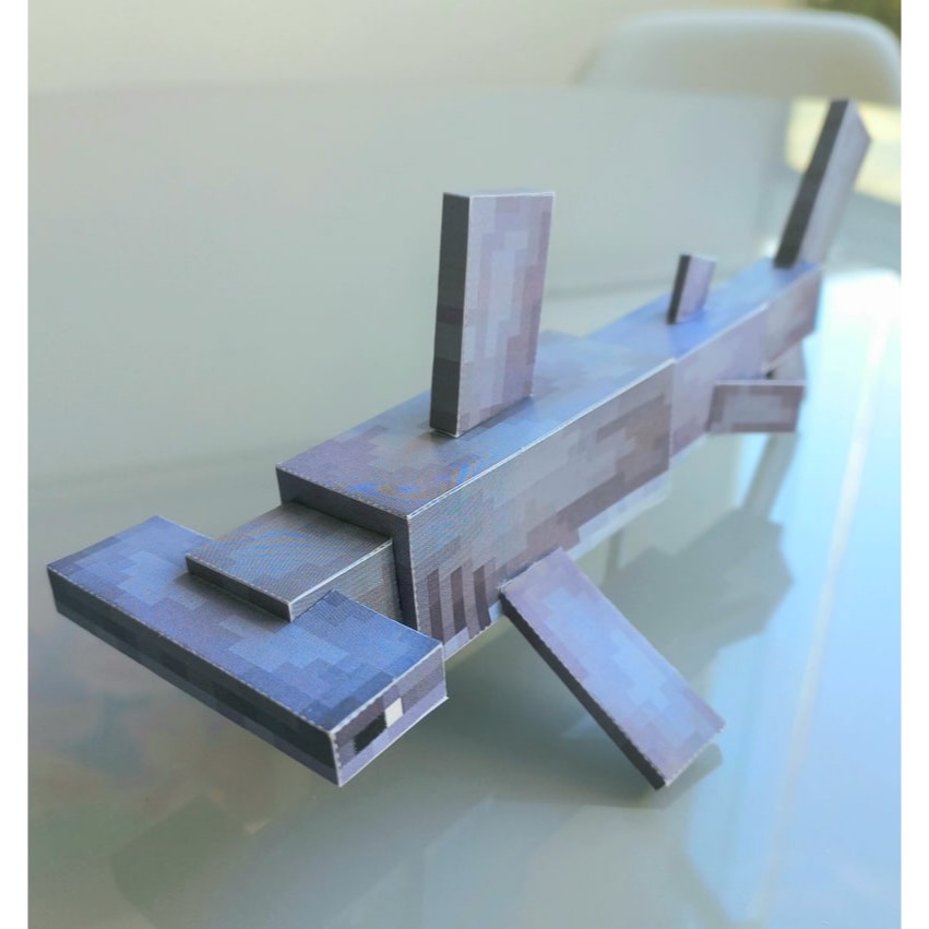 Papercraft Minecraft Hiu Martil | Lembaran Pola, Sudah Digunting, atau Sudah Jadi | Dekorasi Mainan 