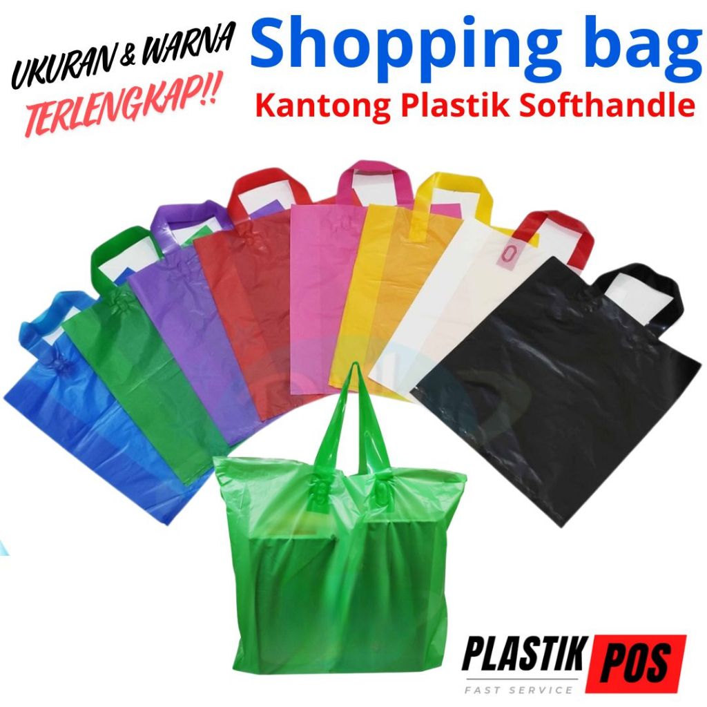 

[100pcs] Kantong Plastik Warna Tas Softhandle Plastic Shopping Bag Polos HD Uk 15x24 20x28 25x30 30x40 PE Souvenir Gagang Packing Baju celana Packaging Distro