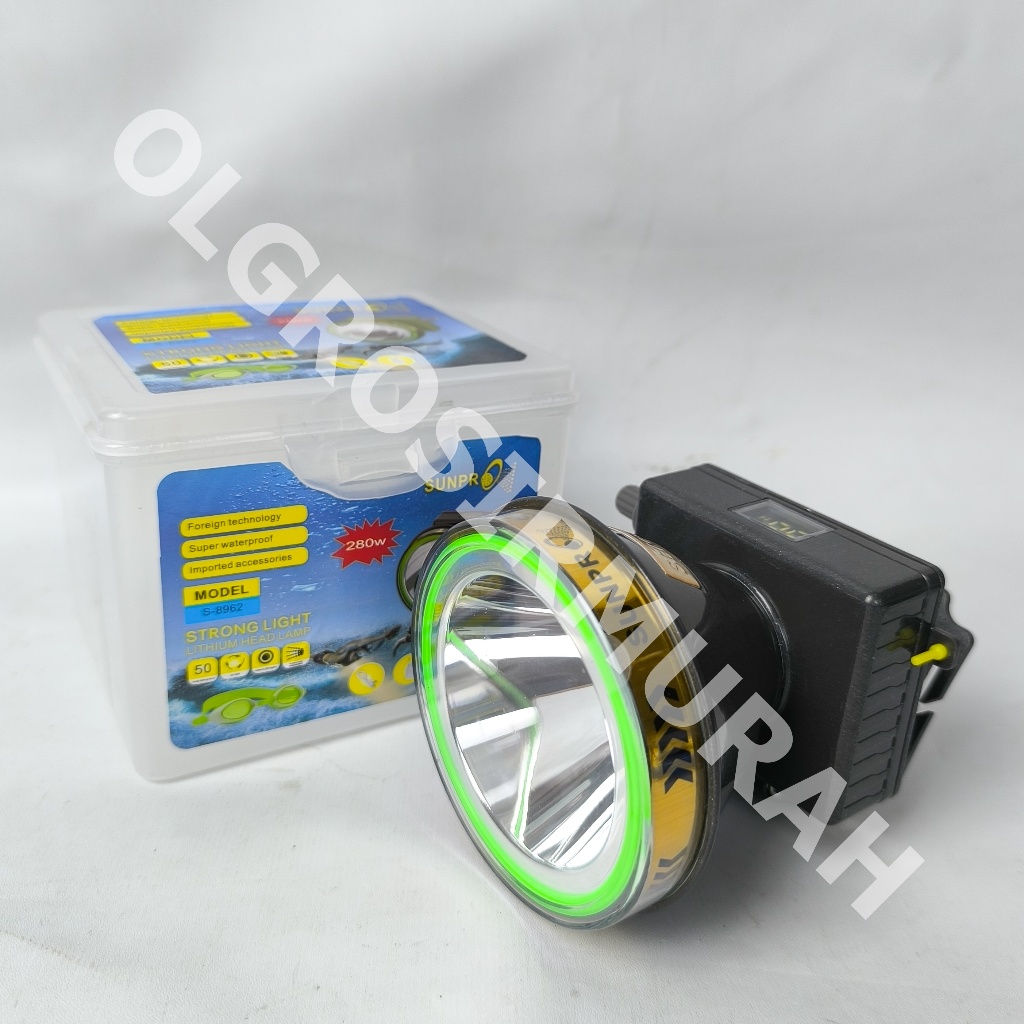 SENTER SELAM SUNPRO S-8962 280watt Senter Kepala Waterproff senter kepala putar FREE KACAMATA RENANG