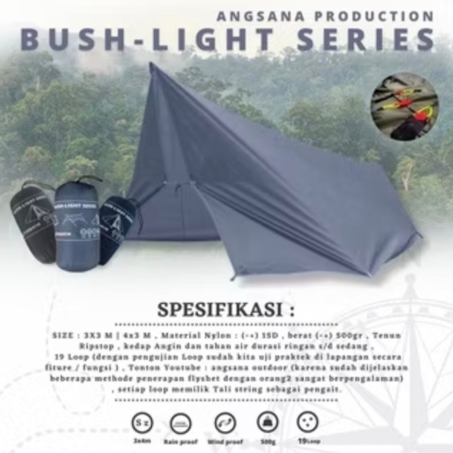 flysheet tenda nylon 15d angsana buscraft 19 loop