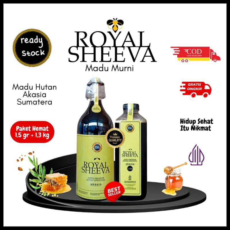 

Bundle Madu Murni Royal Sheeva Kemasan 1.300 gr dan Botol Jumbo 1.500 gr Madu Hutan Sumatera Lulus Uji Lab Halal MUI