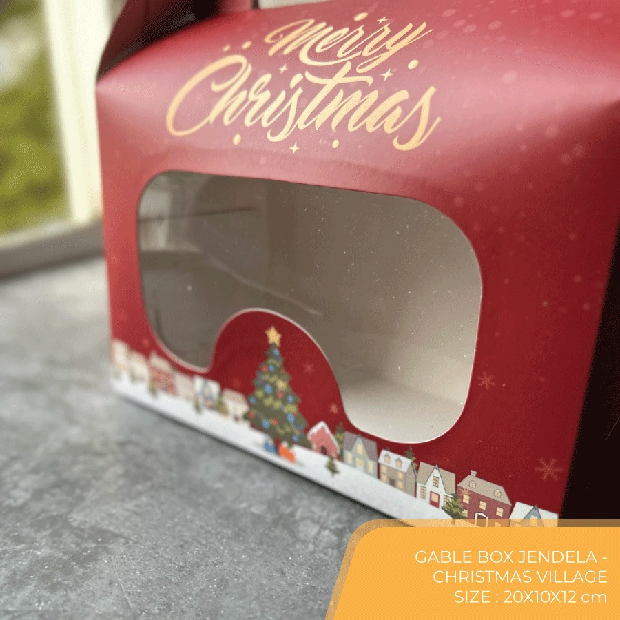 5 Pcs Jasper Gable Box Jendela Dus Toples Dessert Motif Christmas Ukuran 20 x 10 x 12cm