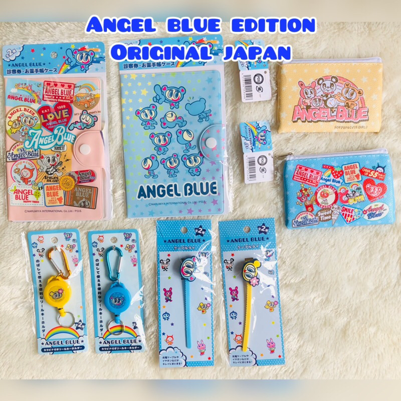 angel blue edition sarung botol key reel - pouch - pengikat kabel - pass book original japan