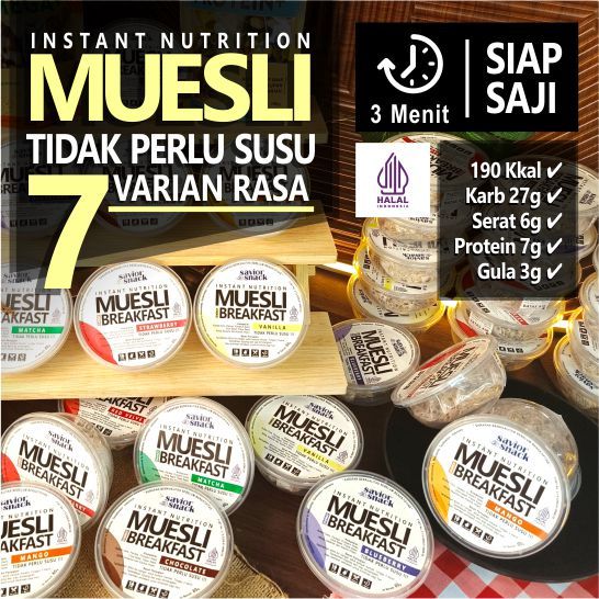 

MUESLI TIDAK PERLU SUSU 7 Varian Rasa Red Velvet Matcha Strawberry Chocolate Blueberry Mango Vanilla