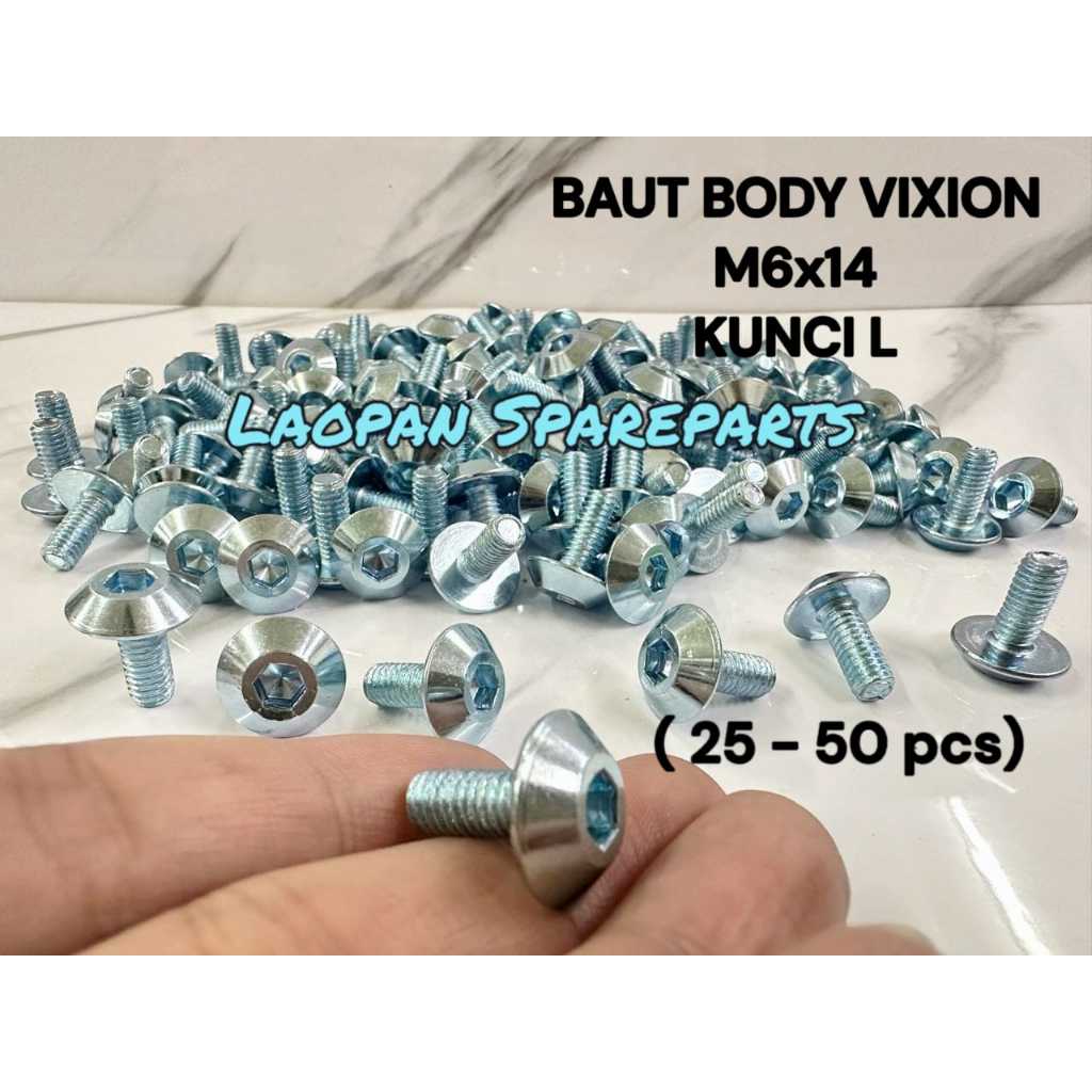 Baut Body Vixion Baut L Payung xride M6x14 (50-100 PCS ) | Kunci L 5 | Baut L 5