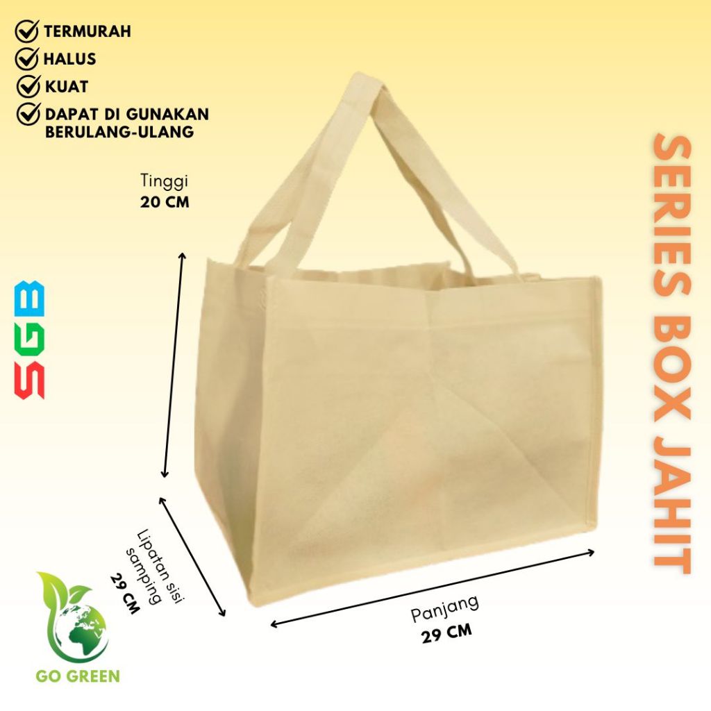 

1 PCS - Tas Spunbond Box JAHIT NEW UK 23X20X23 dan 29X20X29 / Goodie Bag / Tas kain POLOS