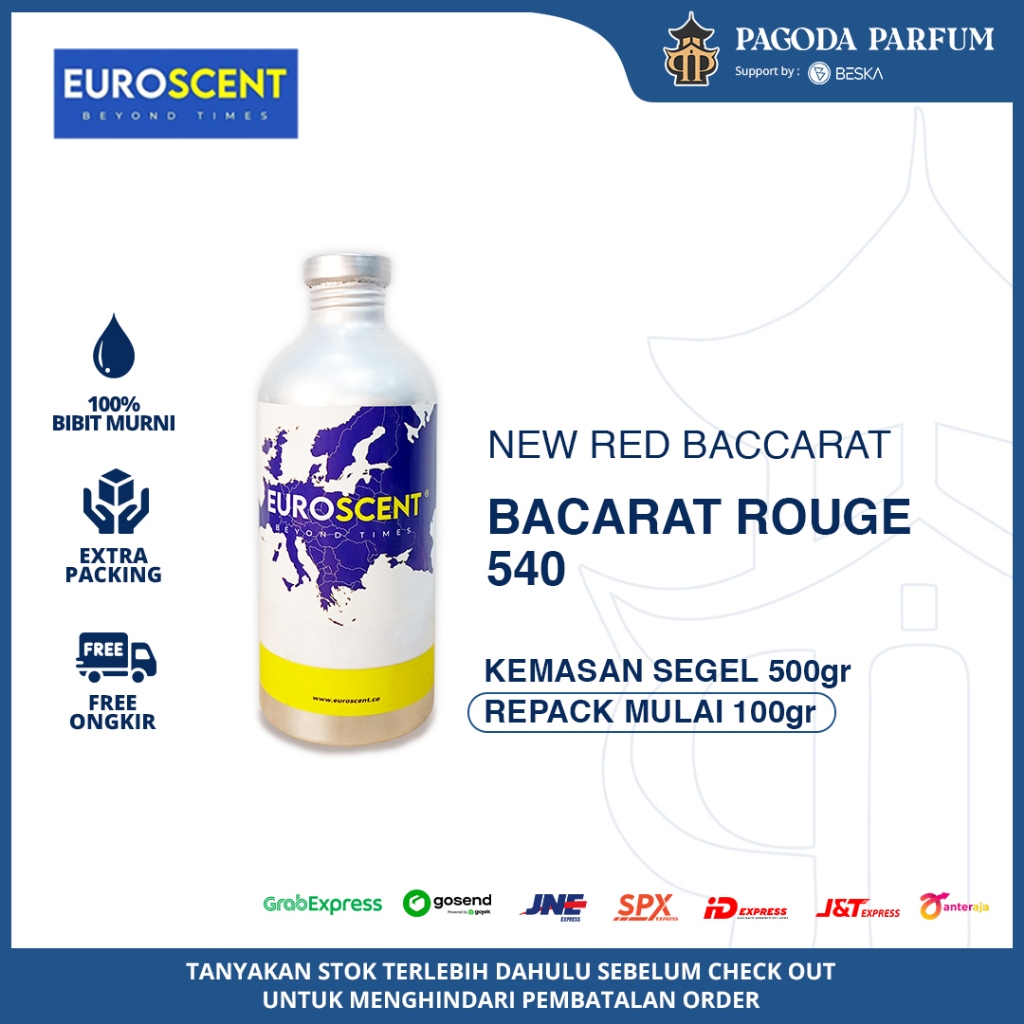NEW RED BACCARAT EUROSCENT 500GR SEGEL BIBIT PARFUM MURNI - PAGODA PARFUM