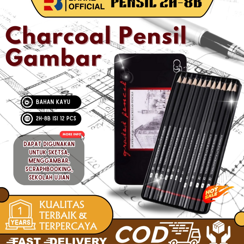 

Surprise BARRE 12 Pcs Pensil Gambar Sketsa Set Lengkap 2H H F B HB 2B 3B 4B 5B 6B 7B 8B Charcoal Pensil Set