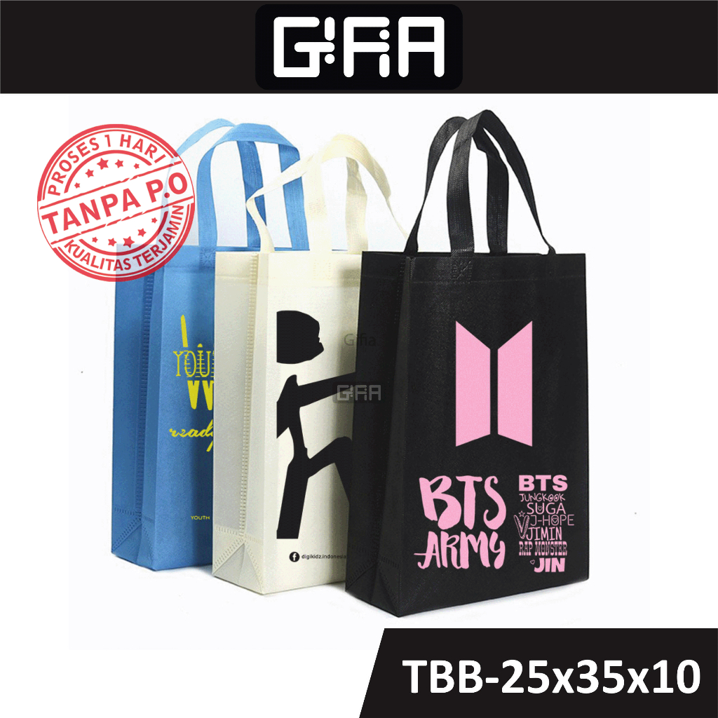 Goodie Bag Sablon Custom  / Tas Spunbond Sablon 25x35x10 cm