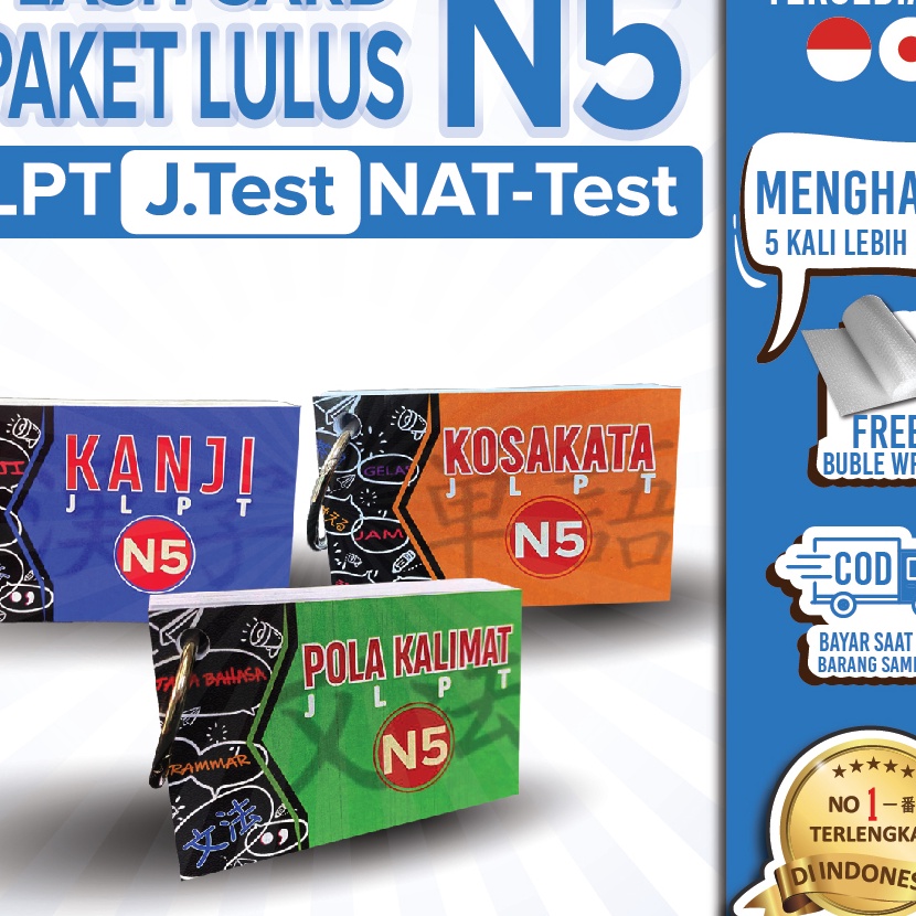 KF7 Flashcard SET JLPT N5 Kanji Kosakata Pola Kalimat NATTest  JTest Kamus Belajar dan Menghafal Cep