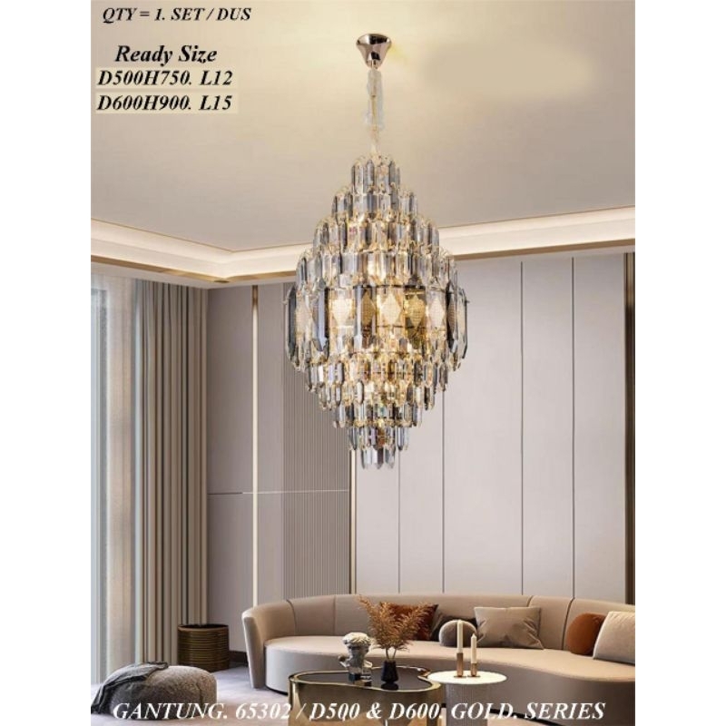 Lampu gantung kristal 65302 gold series
