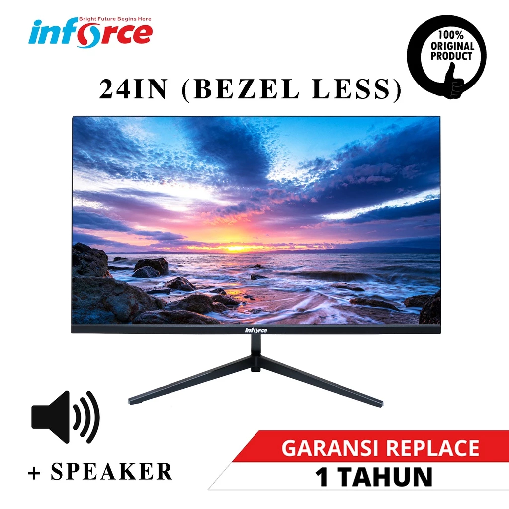 Monitor LED 24 Inch Bezel Less Inforce VGA + HDMI + SPEAKER IPS Panel