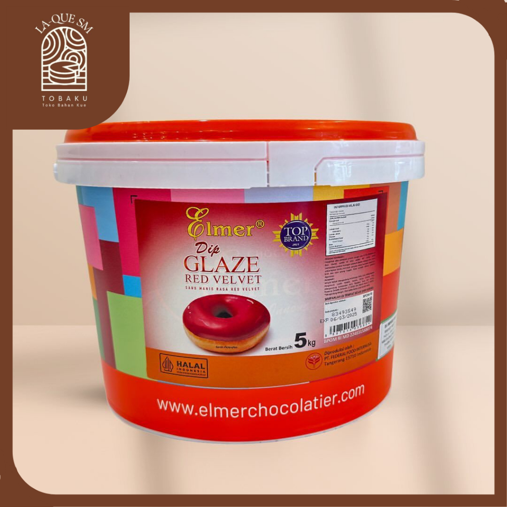 

Tobaku LA-QUE SM | Elmer Dip Glaze Red Velvet Kemasan 5kg / Saus Selai Olesan Topping Roti dan Kue