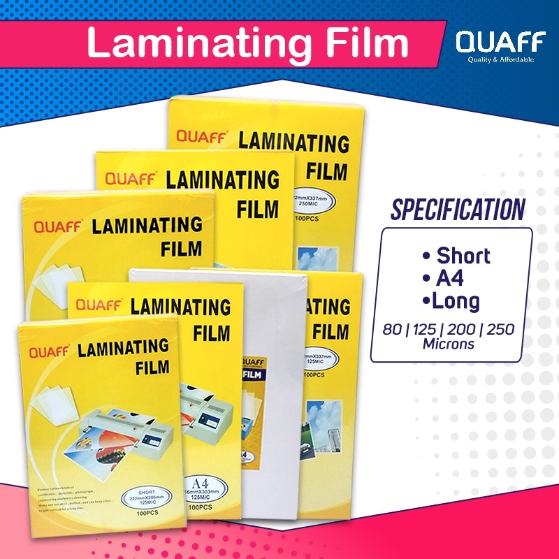 

Ukuran Short | A4 | Long QUAFF Laminating Film Pouch Proses Laminasi Panas (100 lembar)