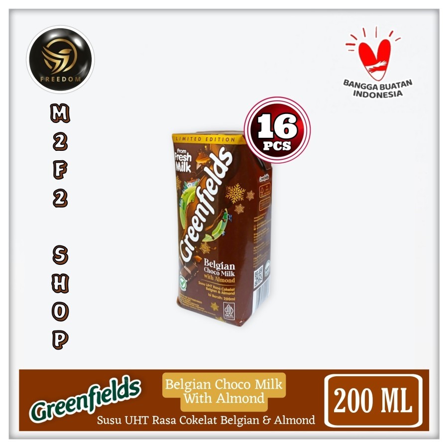 

Greenfields Belgian Choco Milk | Susu UHT Kotak Rasa Cokelat Belgian & Almond - 200 ml (Kemasan 16 Pcs)