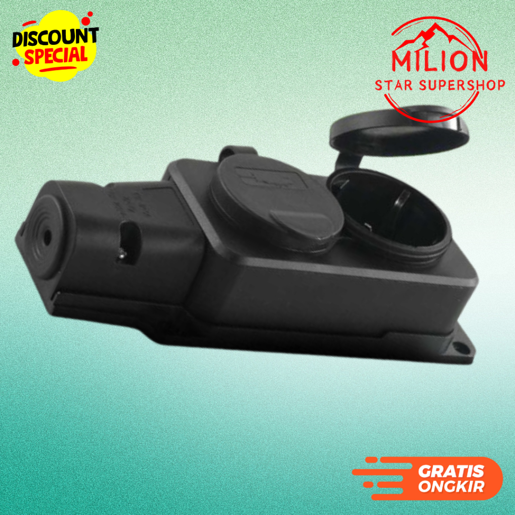 Stop Kontak Dual Port Outdoor Indoor Colokan Listrik Anti Air Waterproof