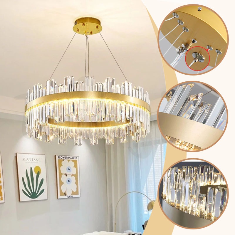 Lampu Gantung Nordic Kristal Mewah 3 Warna Led Bulat Chandelier Lampu Ruang Tamu Lampu Dapur Lampu