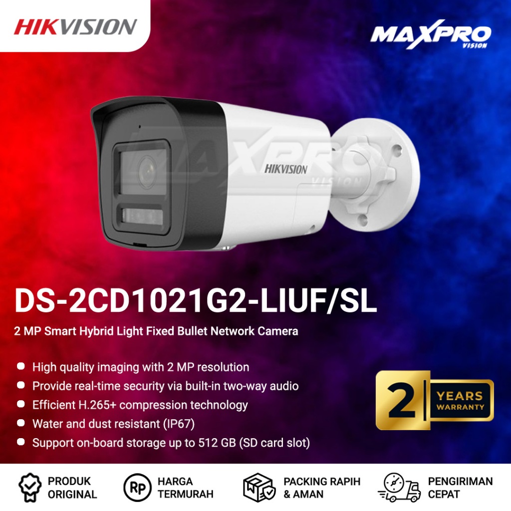DS-2CD1021G2-LIUF/SL - HIKVISION IP 2MP SMART HYBRID LIGHT TWO WAY AUDIO BULLET CAMERA